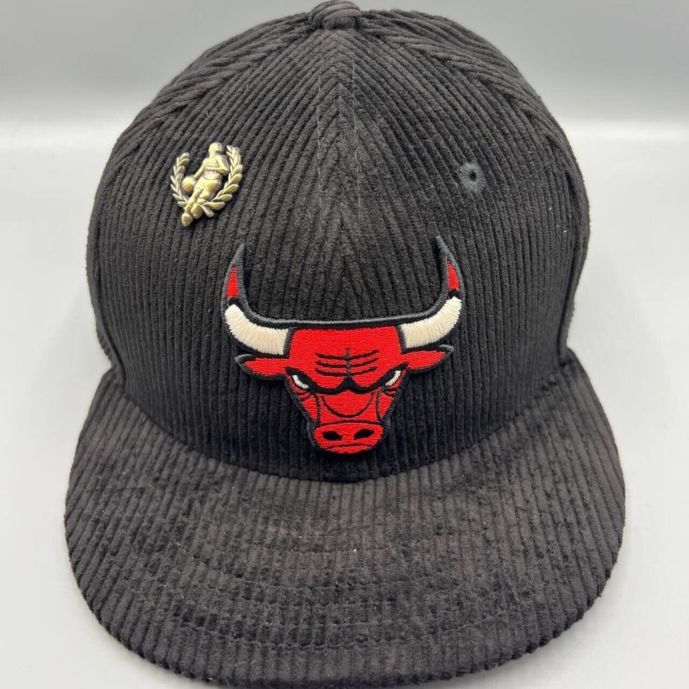 Chicago Bulls Hat Men 7 3/8 Black Gray Corduroy 59Fifty New Era Fitted Cap New